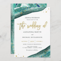 Teal and Gold Geode with Guest's Name | Wedding