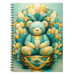 Teal and Gold Geometric Teddy Bear Art Notebook