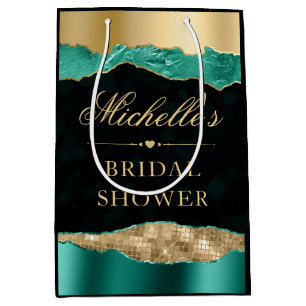 Teal and Gold Glam Tears Bokeh Bridal Shower Medium Gift Bag