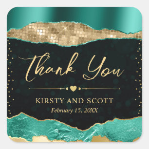 Teal and Gold Glam Tears Bokeh Wedding Square Sticker