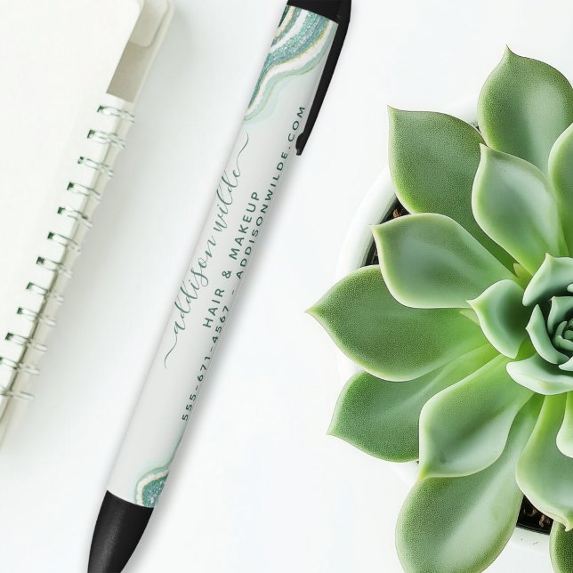Teal And Gold Glitter Agate Geode Business Black Ink Pen (Creator Uploaded)
