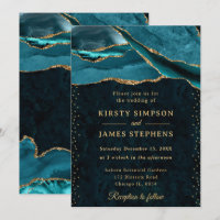 Teal and Gold Glitter Agate Wedding