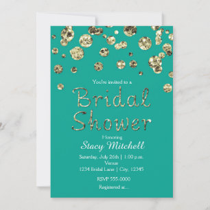 Teal and Gold Glitter Bridal Shower Invitation