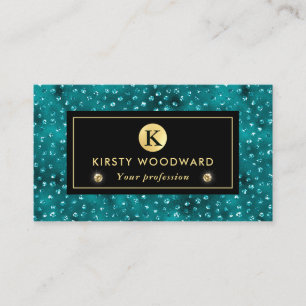 Teal and Gold Glitter Glam Polka Dots Business Card