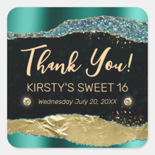 Teal and Gold Glitter Glam Tears Sweet Sixteen Square Sticker