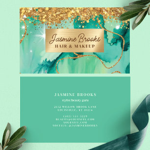 Teal And Gold Glitter Glam Watercolor Business Card