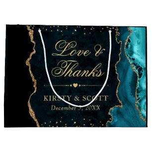 Teal and Gold Glitter Marble Agate Wedding Large Gift Bag