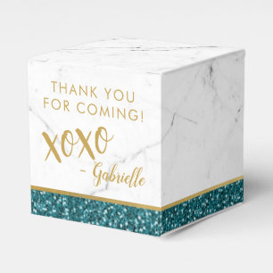 Teal and Gold Glitter Modern Marble xoxo Favour Box