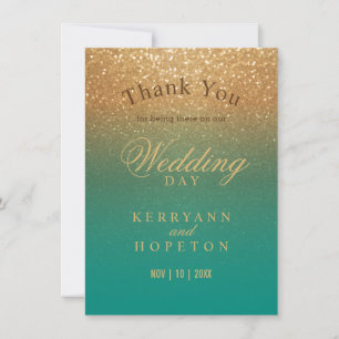 Teal and Gold Glitter - Thank You Card