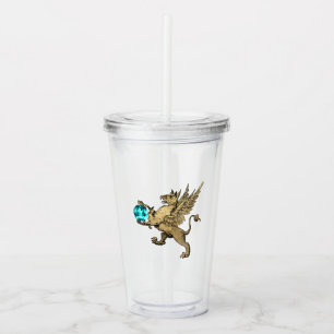 Teal and Gold Heraldic Griffon and Aquamarine Gem Acrylic Tumbler
