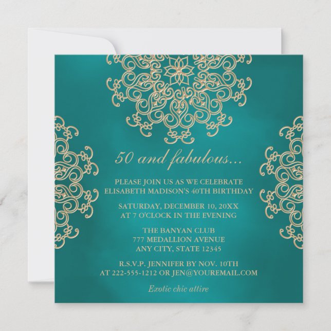TEAL AND GOLD INDIAN INSPIRED BIRTHDAY INVITATION (Front)