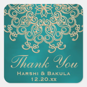 TEAL AND GOLD INDIAN INSPIRED THANK YOU LABEL