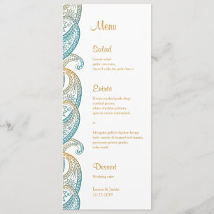 Teal and Gold Indian Paisley Wedding Menu