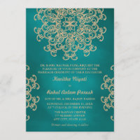 TEAL AND GOLD INDIAN STYLE WEDDING INVITATION