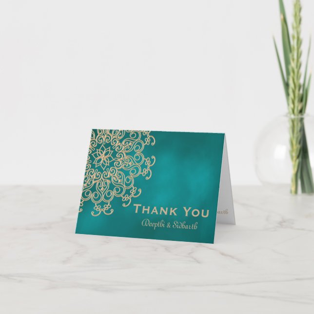 TEAL AND GOLD INDIAN STYLE WEDDING THANK YOU (Front)