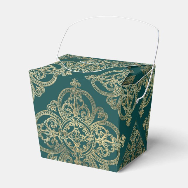 Teal and Gold Ironwork Pattern Favour Box (Front Side)