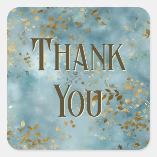 Teal and Gold Leaves Design Square Sticker