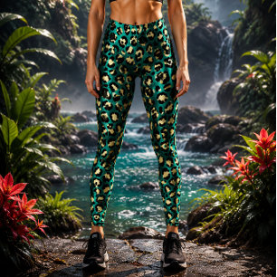Teal and Gold Leopard Print Leggings