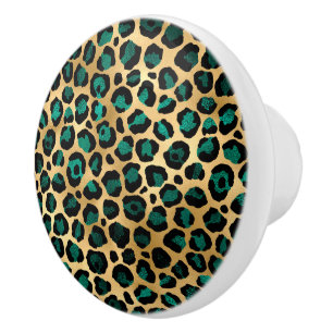 Teal and Gold Leopard Series Design 14 Ceramic Knob