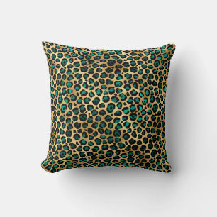 Teal and Gold Leopard Series Design 14  Cushion