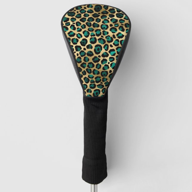 Teal and Gold Leopard Series Design 14  Golf Head Cover (Front)