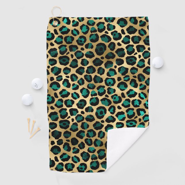 Teal and Gold Leopard Series Design 14 Golf Towel (InSitu)