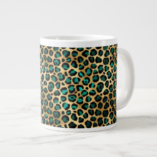 Teal and Gold Leopard Series Design 14 Large Coffee Mug