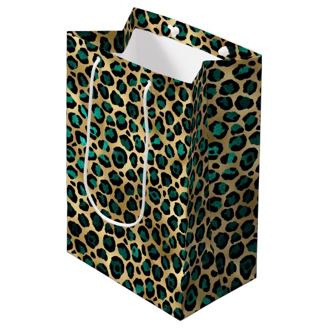 Teal and Gold Leopard Series Design 14  Medium Gift Bag (Front Angled)