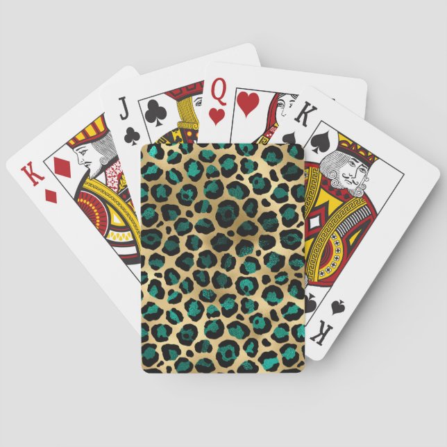 Teal and Gold Leopard Series Design 14 Playing Cards (Back)