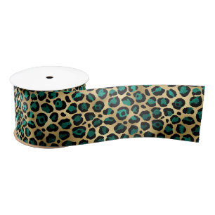 Teal and Gold Leopard Series Design 14 Satin Ribbon