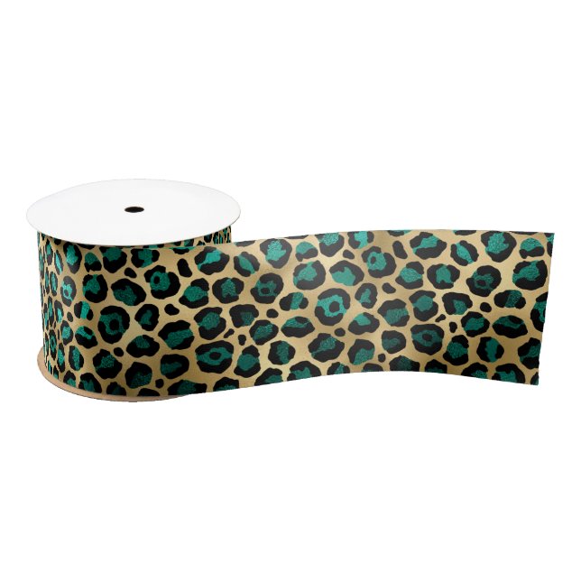 Teal and Gold Leopard Series Design 14  Satin Ribbon (Spool)