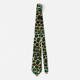 Teal and Gold Leopard Series Design 14 Tie