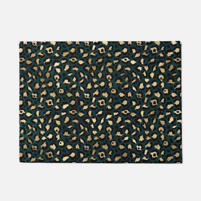 Teal and Gold Leopard Series Design 1  Doormat (Front)