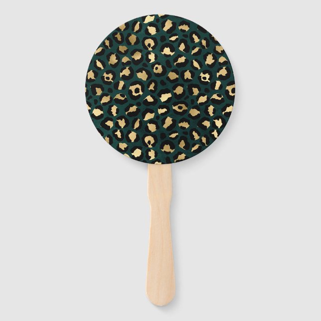Teal and Gold Leopard Series Design 1  Hand Fan (Front)