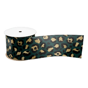 Teal and Gold Leopard Series Design 1 Satin Ribbon