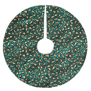 Teal and Gold Leopard Series Design 3   Brushed Polyester Tree Skirt