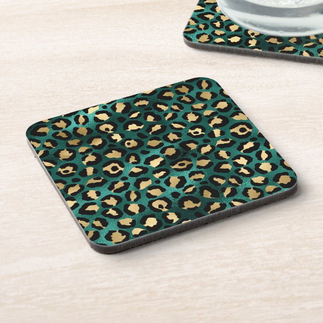 Teal and Gold Leopard Series Design 3 Coaster (Left Side)