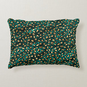 Teal and Gold Leopard Series Design 3  Decorative Cushion