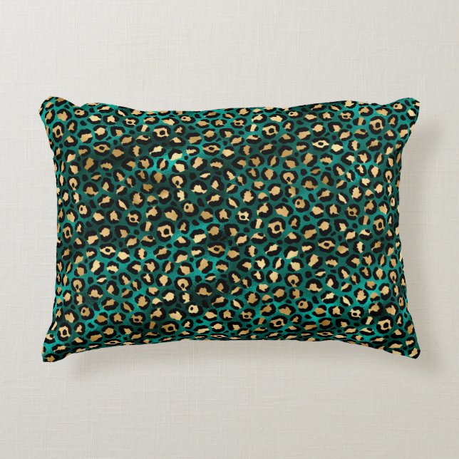 Teal and Gold Leopard Series Design 3  Decorative Cushion (Front)
