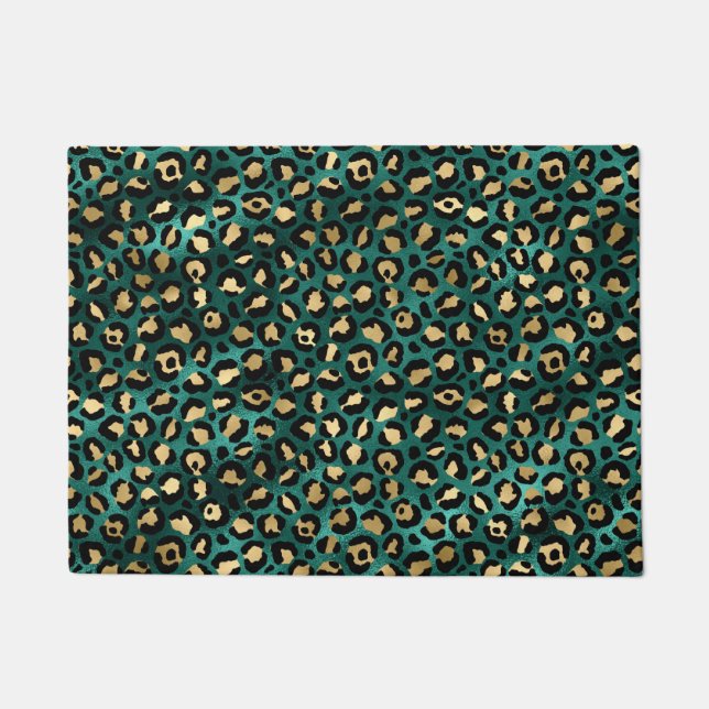 Teal and Gold Leopard Series Design 3 Doormat (Front)
