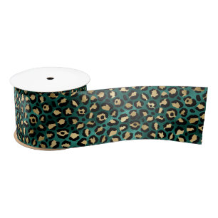 Teal and Gold Leopard Series Design 3 Satin Ribbon