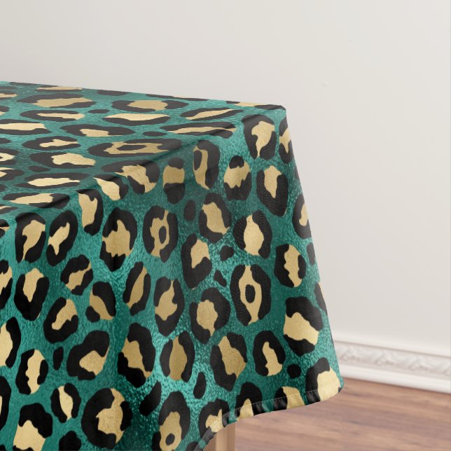 Teal and Gold Leopard Series Design 3   Tablecloth (In Situ)
