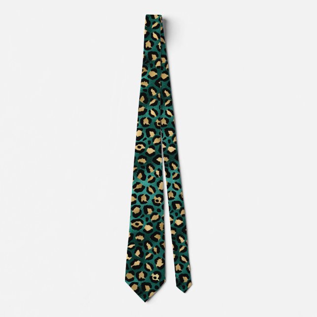 Teal and Gold Leopard Series Design 3  Tie (Front)