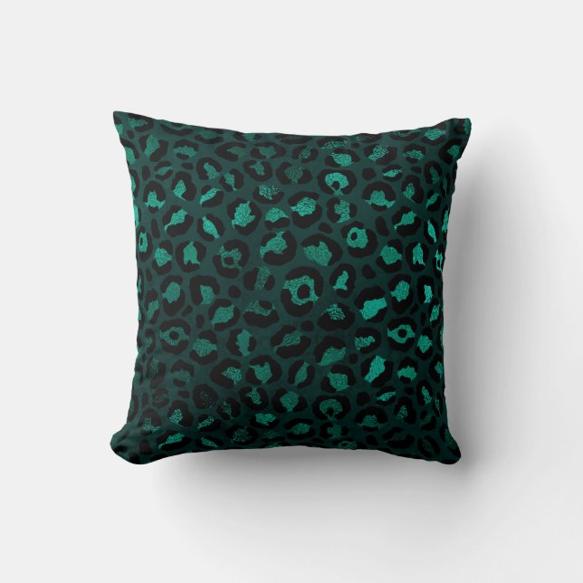 Teal and Gold Leopard Series Design 4  Cushion (Front)