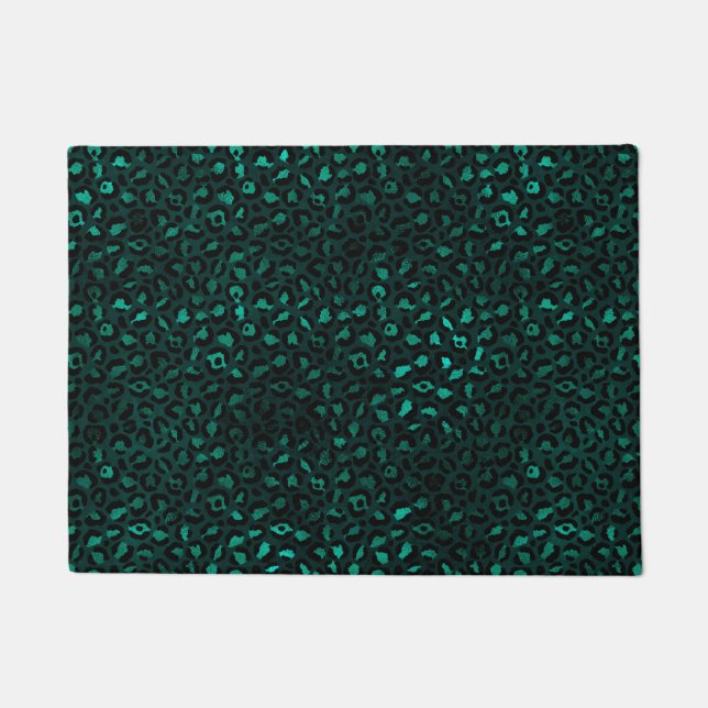 Teal and Gold Leopard Series Design 4  Doormat (Front)