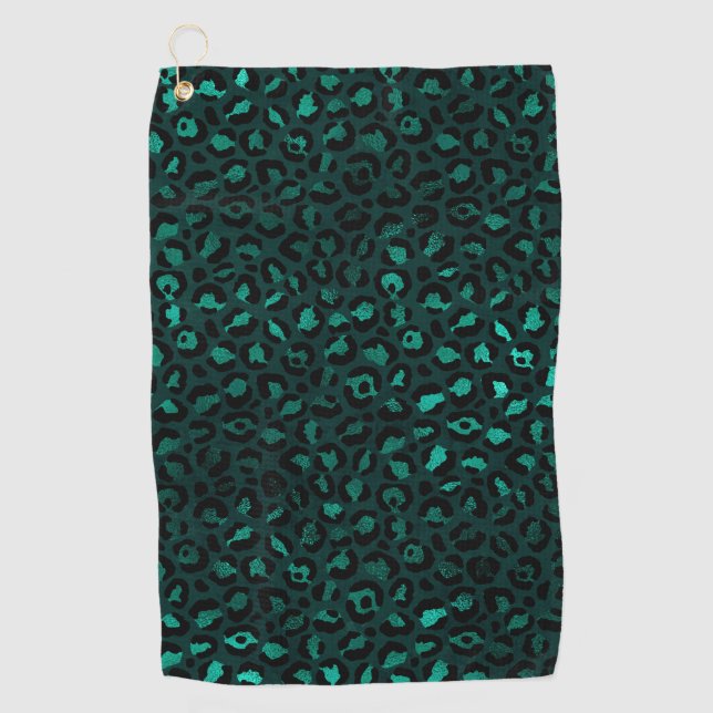 Teal and Gold Leopard Series Design 4 Golf Towel (Front)