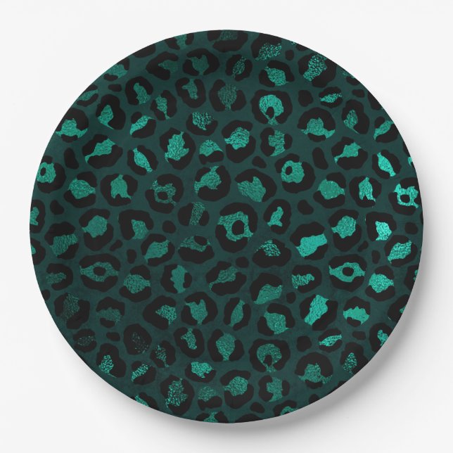 Teal and Gold Leopard Series Design 4 Paper Plate (Front)