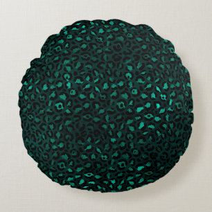 Teal and Gold Leopard Series Design 4 Round Cushion
