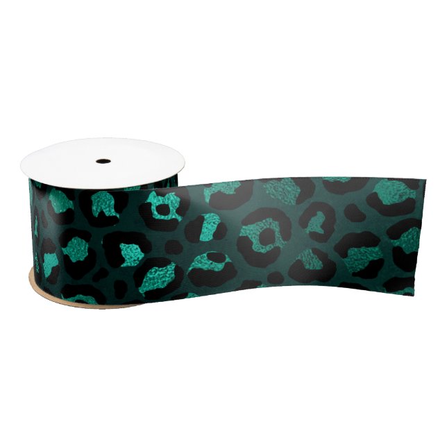 Teal and Gold Leopard Series Design 4  Satin Ribbon (Spool)