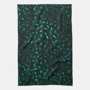 Teal and Gold Leopard Series Design 4  Tea Towel